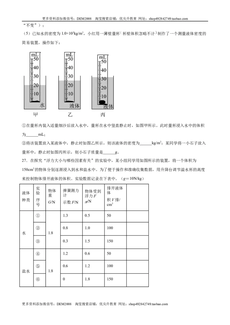 实验题03浮力的实验（含答案详解）_初中全科电子版试卷练习试题_物理_8年级下册物理试题_人教版物理八年级下专项练习（029份）