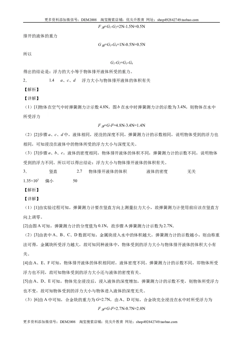 实验题03浮力的实验（含答案详解）_初中全科电子版试卷练习试题_物理_8年级下册物理试题_人教版物理八年级下专项练习（029份）