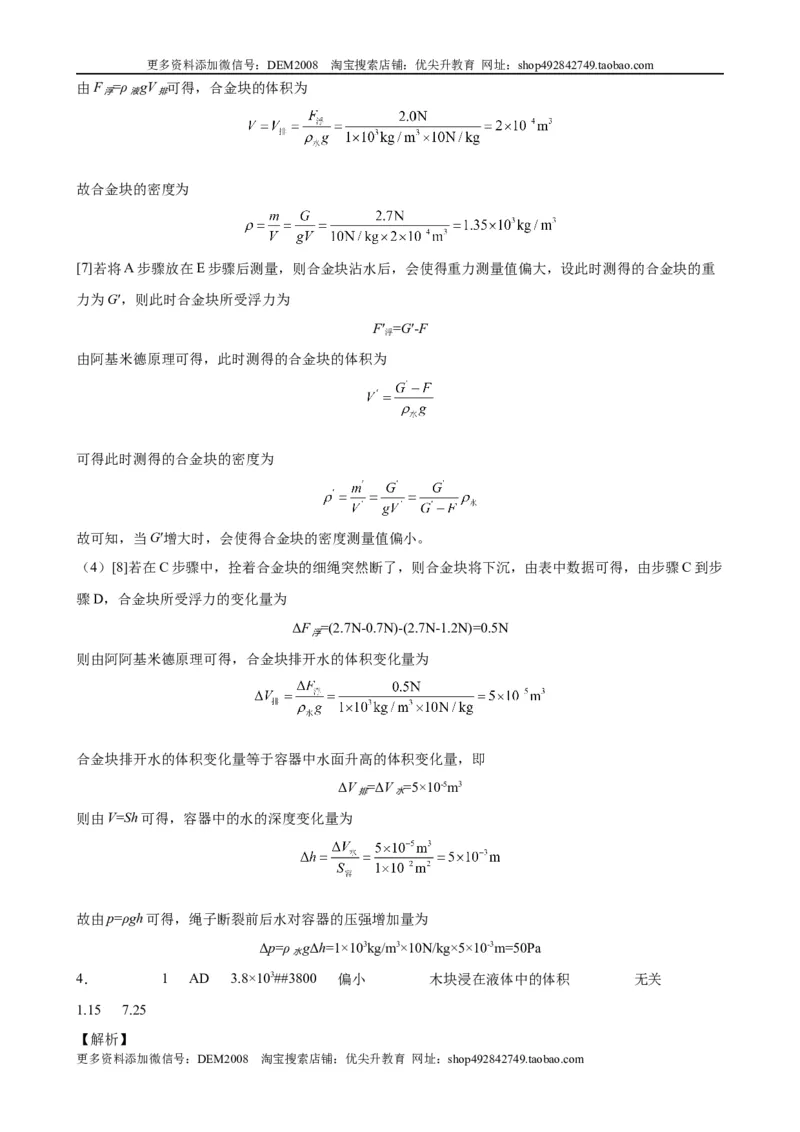 实验题03浮力的实验（含答案详解）_初中全科电子版试卷练习试题_物理_8年级下册物理试题_人教版物理八年级下专项练习（029份）
