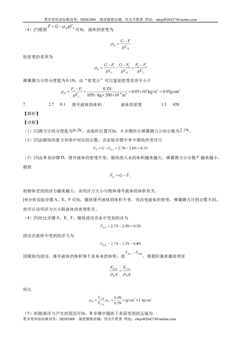 实验题03浮力的实验（含答案详解）_初中全科电子版试卷练习试题_物理_8年级下册物理试题_人教版物理八年级下专项练习（029份）