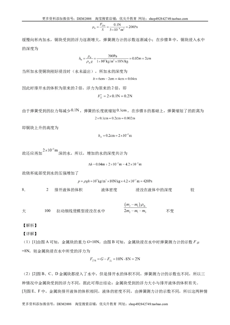 实验题03浮力的实验（含答案详解）_初中全科电子版试卷练习试题_物理_8年级下册物理试题_人教版物理八年级下专项练习（029份）