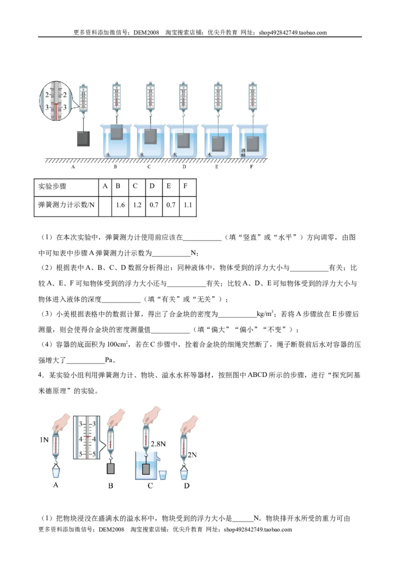 实验题03浮力的实验（含答案详解）_初中全科电子版试卷练习试题_物理_8年级下册物理试题_人教版物理八年级下专项练习（029份）