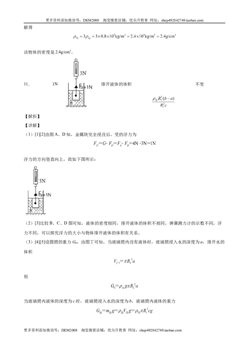 实验题03浮力的实验（含答案详解）_初中全科电子版试卷练习试题_物理_8年级下册物理试题_人教版物理八年级下专项练习（029份）