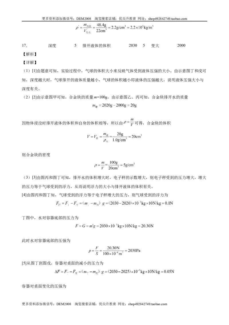 实验题03浮力的实验（含答案详解）_初中全科电子版试卷练习试题_物理_8年级下册物理试题_人教版物理八年级下专项练习（029份）
