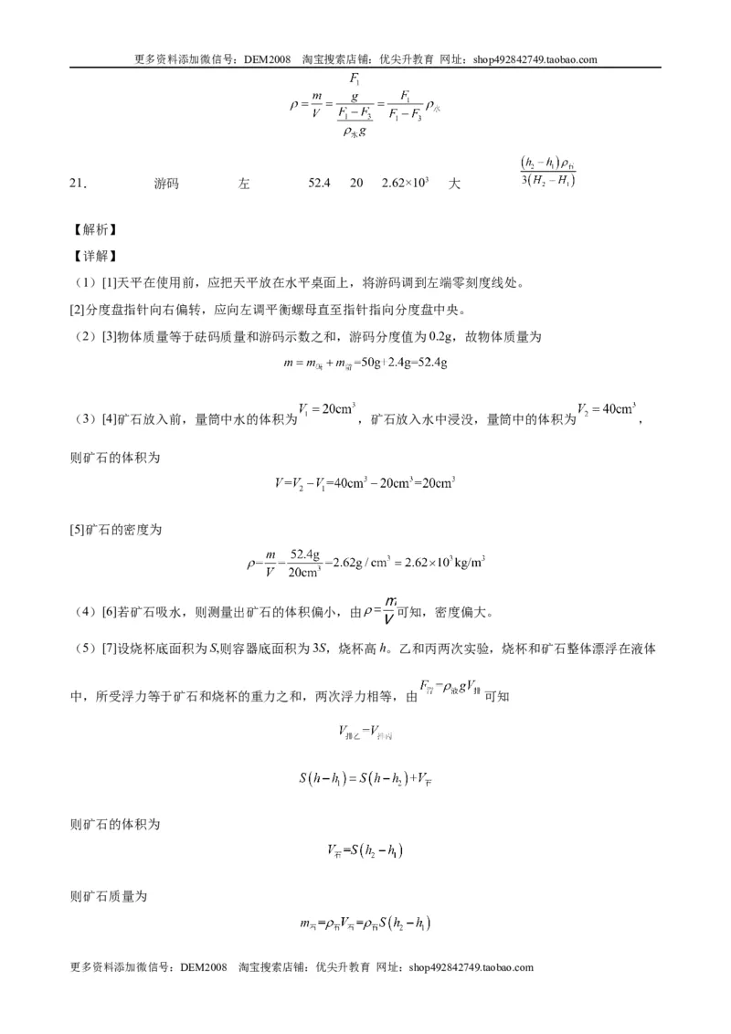 实验题03浮力的实验（含答案详解）_初中全科电子版试卷练习试题_物理_8年级下册物理试题_人教版物理八年级下专项练习（029份）