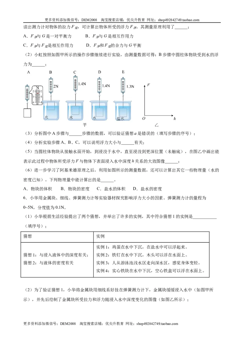 实验题03浮力的实验（含答案详解）_初中全科电子版试卷练习试题_物理_8年级下册物理试题_人教版物理八年级下专项练习（029份）