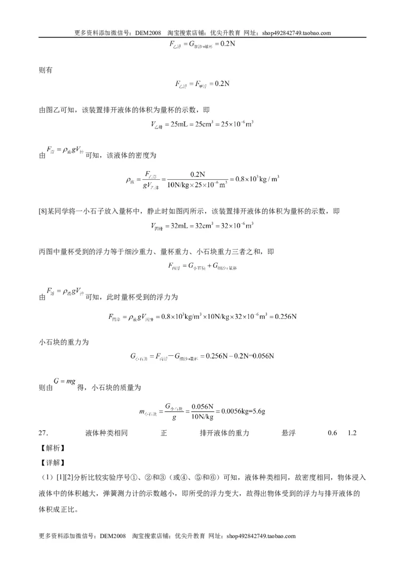 实验题03浮力的实验（含答案详解）_初中全科电子版试卷练习试题_物理_8年级下册物理试题_人教版物理八年级下专项练习（029份）
