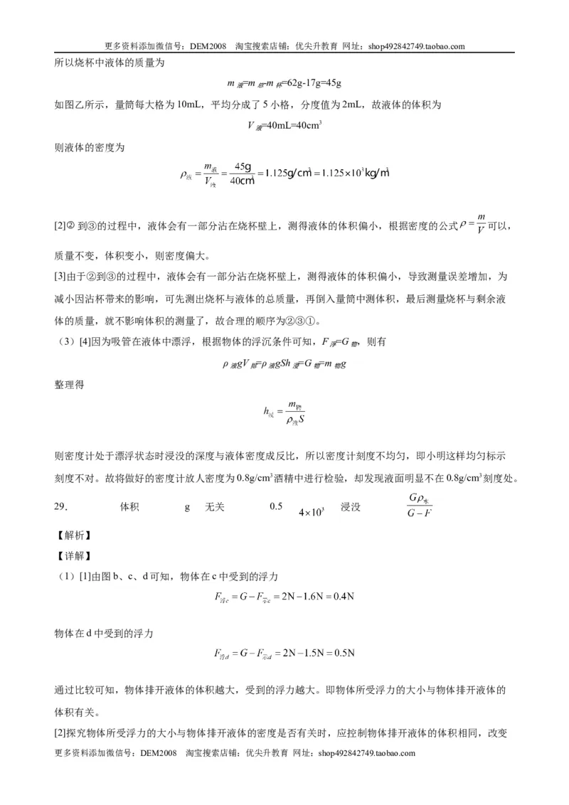 实验题03浮力的实验（含答案详解）_初中全科电子版试卷练习试题_物理_8年级下册物理试题_人教版物理八年级下专项练习（029份）