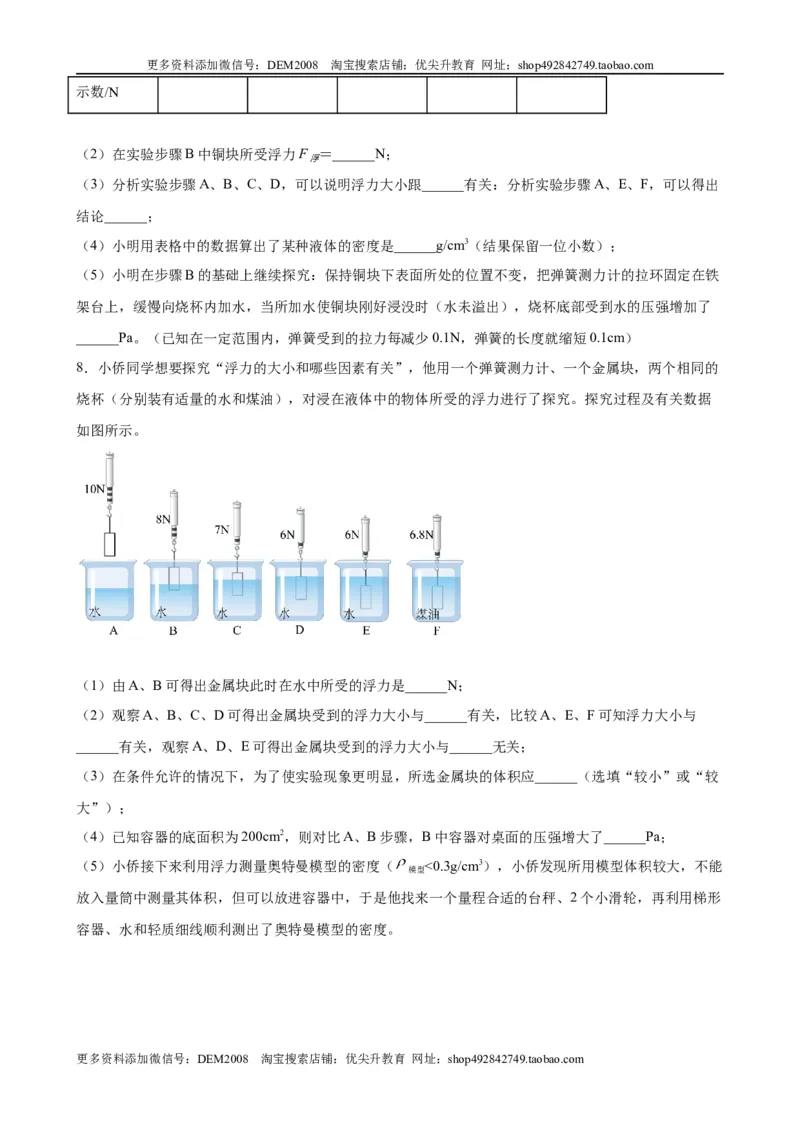 实验题03浮力的实验（含答案详解）_初中全科电子版试卷练习试题_物理_8年级下册物理试题_人教版物理八年级下专项练习（029份）