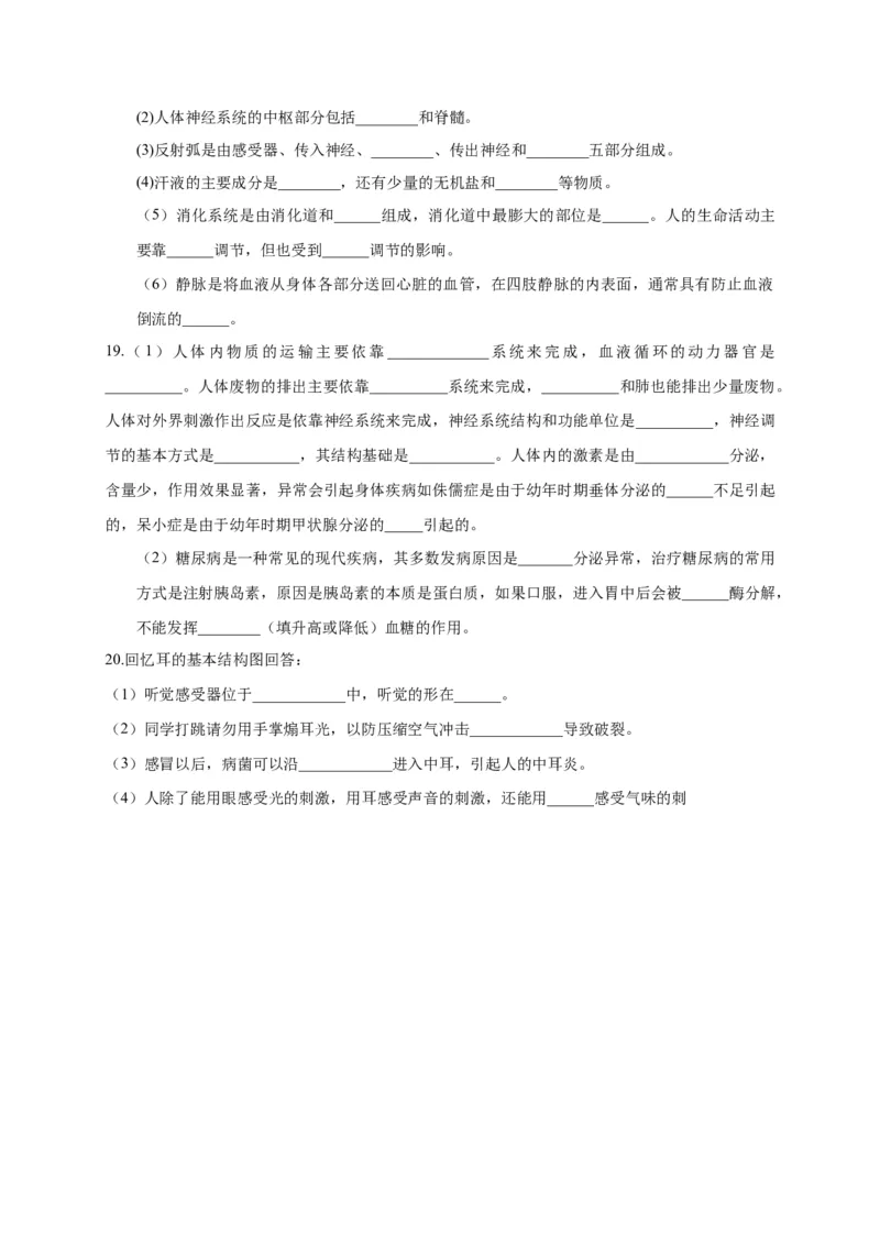 特训06填空题（20题）-（尖子生专用）（考试版）_初中全科电子版试卷练习试题_生物_生物人教版7下练习_人教生物7年级下专项练习16份