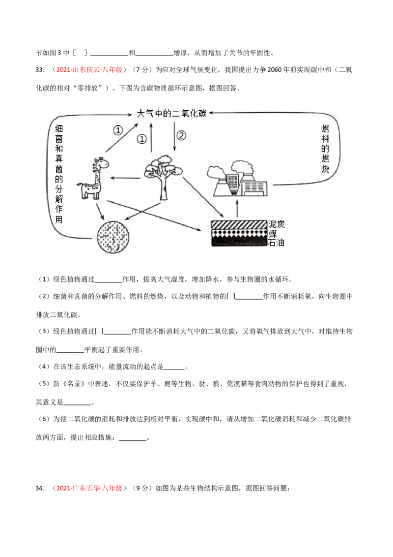 期末测试（A卷&middot;夯实基础）（原卷版）_初中全科电子版试卷练习试题_生物_生物8上练习_人教生物8年级上期末试卷10份