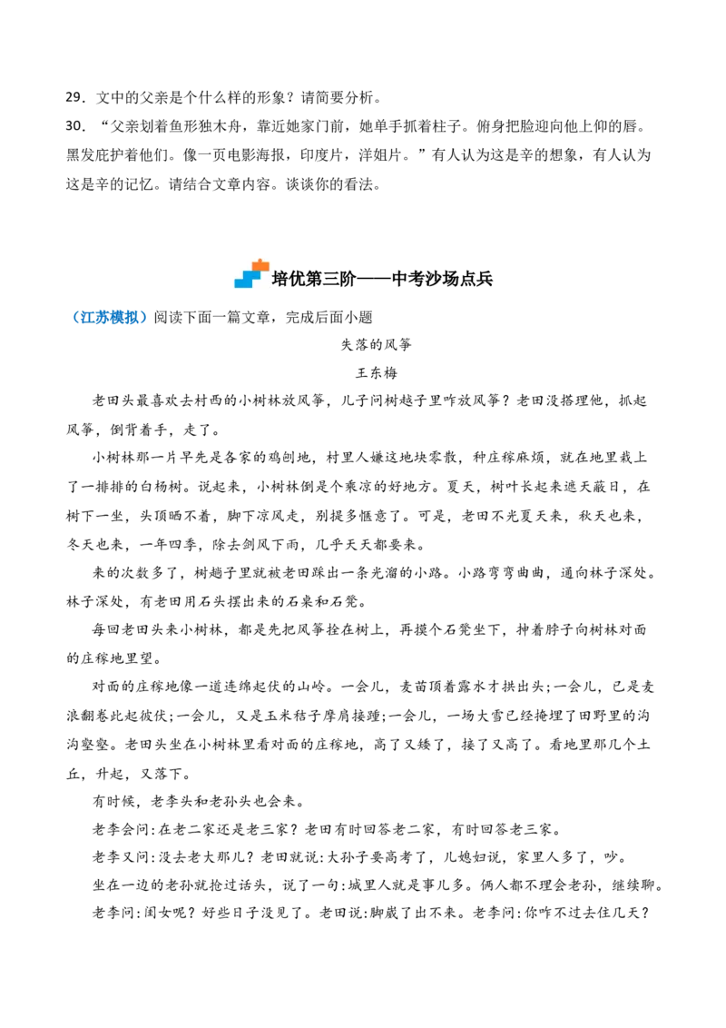 第8课《蒲柳人家》-九年级语文下册课后培优分级练（部编版）（原卷版）_初中全科电子版试卷练习试题_语文_9下初中部编版语文练习、试卷_部编语文九年级下课时练习（072份）