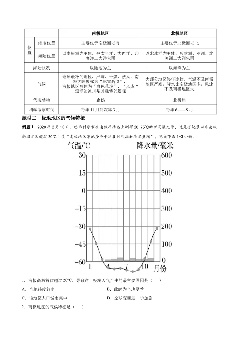 必考点13极地地区-对点变式题（人教版）（原卷版）_初中全科电子版试卷练习试题_地理_人教地理7下试题试卷_人教地理7年级下专项练习13份