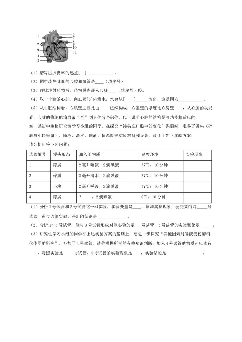 期中测试02-（原卷版）_初中全科电子版试卷练习试题_生物_生物人教版7下练习_人教生物7年级下期中试卷07份