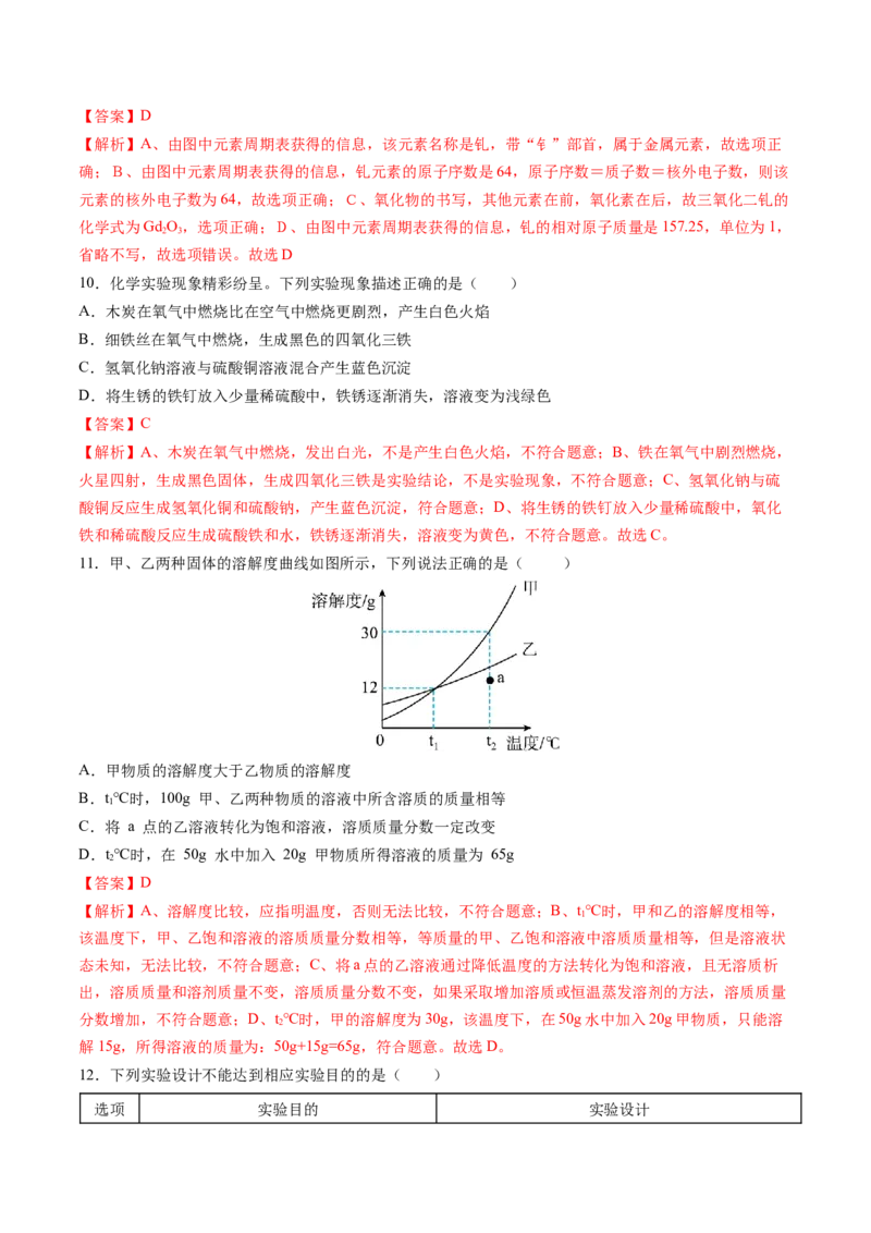 化学（河南卷）（全解全析）_初中全科电子版试卷练习试题_化学_2024中考模拟题化学(1)_二模_化学（河南卷）-：2024年中考第二次模拟考试