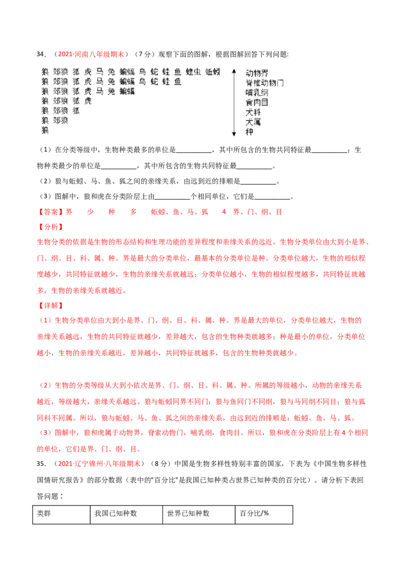 第06单元生物的多样性及其保护单元测试（B卷&middot;提升能力）（解析版）_初中全科电子版试卷练习试题_生物_生物8上练习_人教生物8年级上单元试卷48份