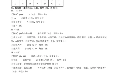 地理（吉林长春卷）（参考答案及评分标准）_初中全科电子版试卷练习试题_地理_2024中考模拟题地理(1)_三模（39）_地理（吉林长春卷）