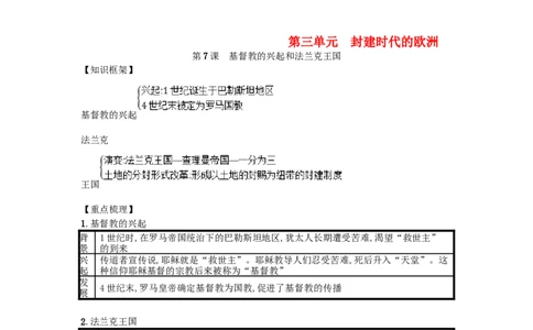 九年级历史上册第三单元封建时代的欧洲第7课基督教的兴起和法兰克王国速记宝典知识点总结新人教版20181027112_初中全科电子版试卷练习试题_历史_历史人教版9上试卷_同步练习（第三套）