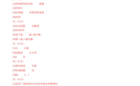 生物（江西卷）（参考答案及评分标准）_初中全科电子版试卷练习试题_生物_2024中考模拟题生物(1)_二模_生物（江西卷）-：2024年中考第二次模拟考试