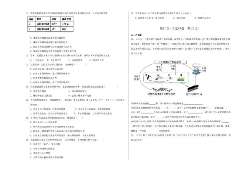 生物（广州卷）（考试版A3）_初中全科电子版试卷练习试题_生物_2024中考模拟题生物(1)_二模_生物（广州卷）-：2024年中考第二次模拟考试