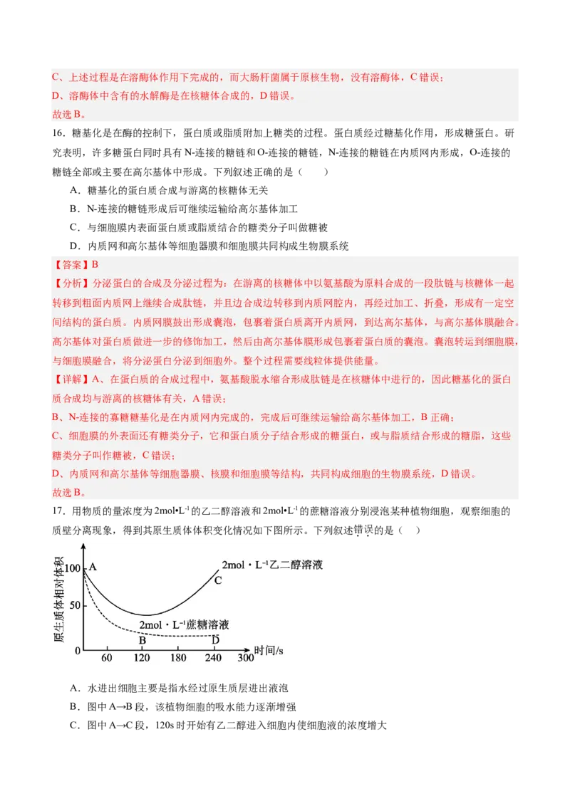 单元检测卷02细胞的结构、功能和物质运输（解析版）_新高考复习资料_2025年新高考资料_2025年高考生物一轮复习考点通关卷（新高考通用）