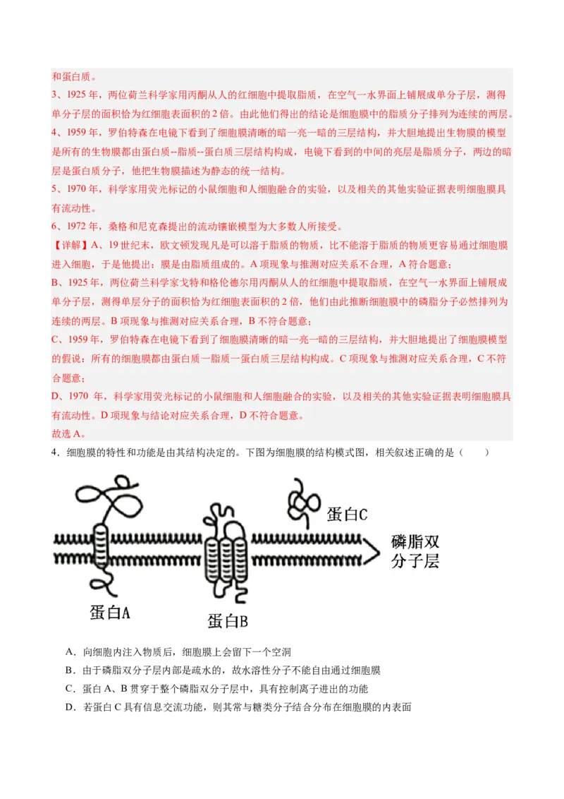 单元检测卷02细胞的结构、功能和物质运输（解析版）_新高考复习资料_2025年新高考资料_2025年高考生物一轮复习考点通关卷（新高考通用）