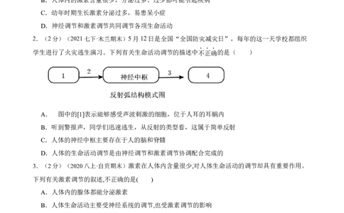 第6章人体生命活动的调节（人教版）(原卷版）_初中全科电子版试卷练习试题_生物_生物人教版7下练习_人教生物7年级下单元试卷33份