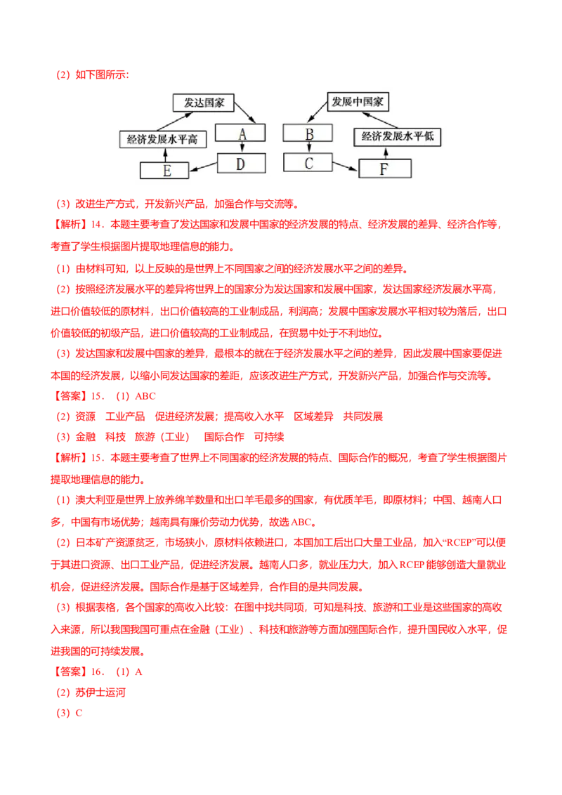 必杀11第五单元发展与合作（综合题20题）-（人教版）（原卷版）_初中全科电子版试卷练习试题_地理_人教地理7上试题试卷_人教地理7年级上专项练习17份