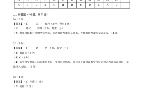 地理（重庆卷）（参考答案及评分标准）_初中全科电子版试卷练习试题_地理_2024中考模拟题地理(1)_三模（39）_地理（重庆卷）