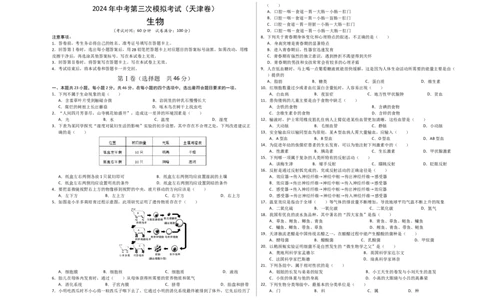 生物（天津卷）（考试版A3）_初中全科电子版试卷练习试题_生物_2024中考模拟题生物(1)_三模（37套）_生物（天津卷）