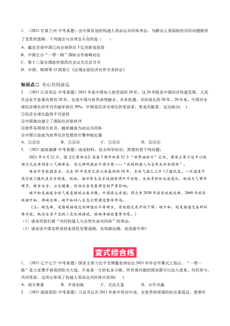 必考点04谋求互利共赢（原卷版）_初中全科电子版试卷练习试题_政治_道法人教部编9下试卷_部编道法9年级下专项练习14份