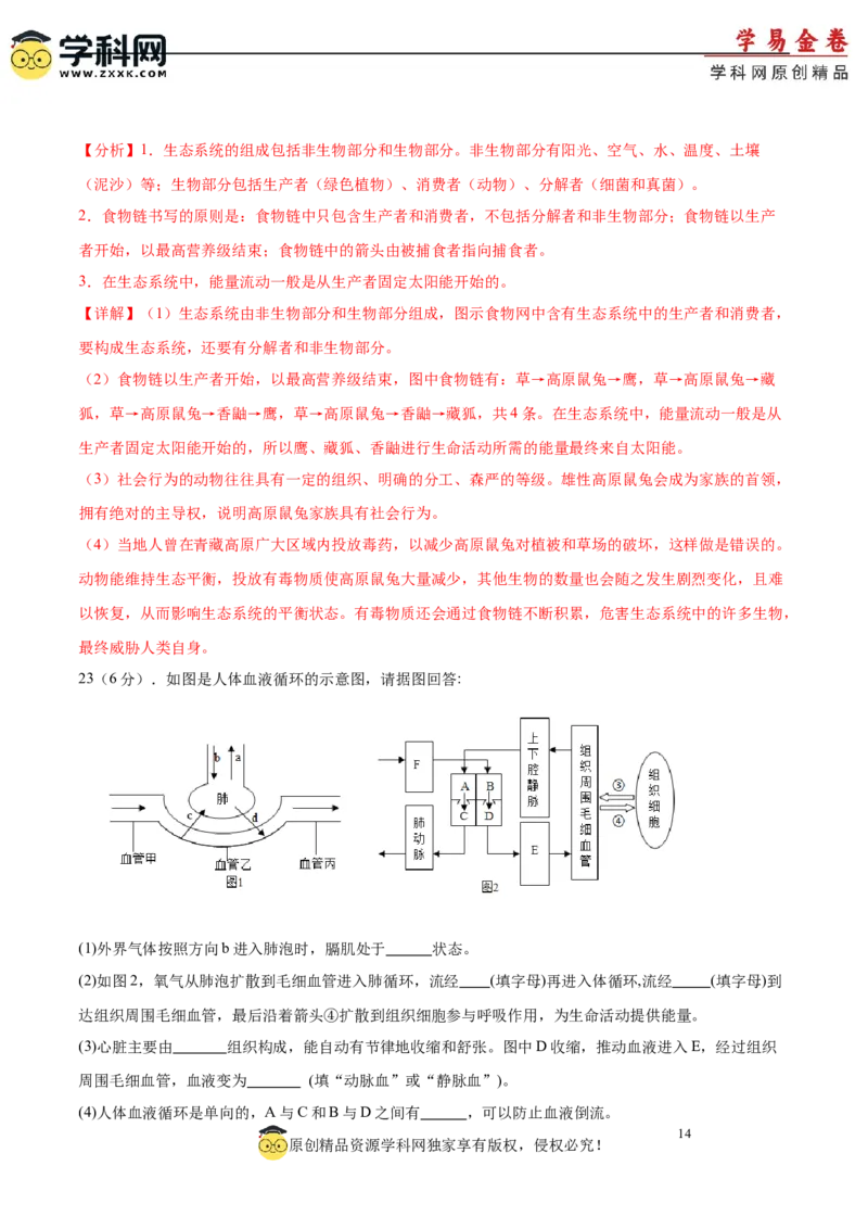 生物（河南卷）全解全析_初中全科电子版试卷练习试题_生物_2024中考模拟题生物(1)_二模_生物（河南卷）-：2024年中考第二次模拟考试