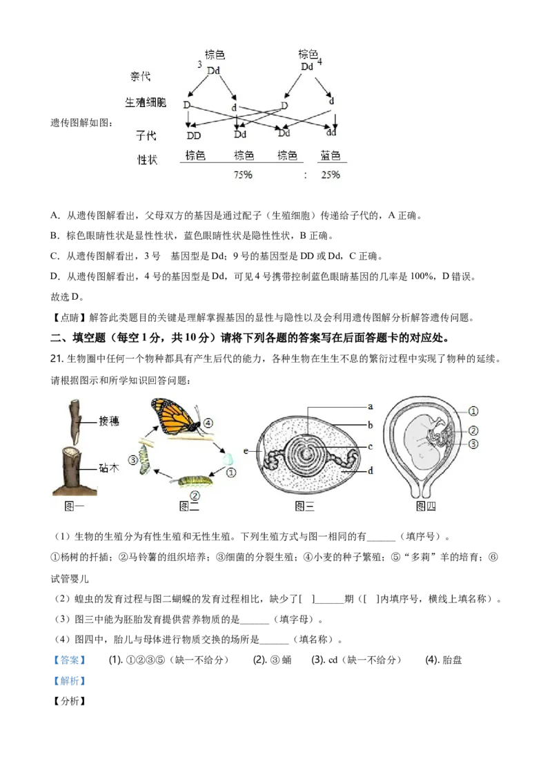 八年级4月月考生物试题（解析版）_初中全科电子版试卷练习试题_生物_生物8下练习_人教生物8年级下月考试卷04份_月考试卷（第四套）