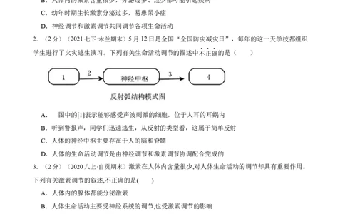 第6章人体生命活动的调节（人教版）(解析版）_初中全科电子版试卷练习试题_生物_生物人教版7下练习_人教生物7年级下单元试卷33份
