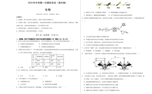 生物（泰州卷）（考试版A3）_初中全科电子版试卷练习试题_生物_2024中考模拟题生物(1)_一模_生物（泰州卷）-2024年中考第一次模拟考试