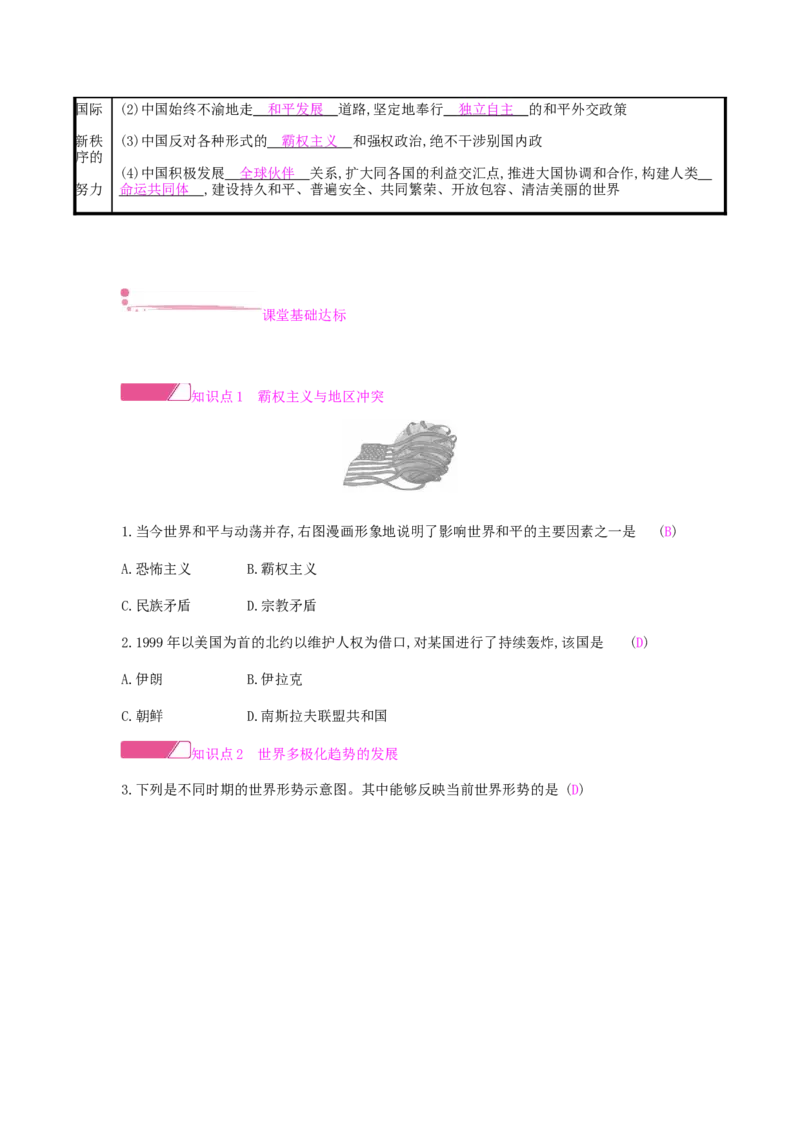 九年级历史下册第六单元冷战结束后的世界课时作业新人教版_初中全科电子版试卷练习试题_历史_历史人教版9下试卷_部编人教版历史9年级下同步练习110份_同步练习（第一套）