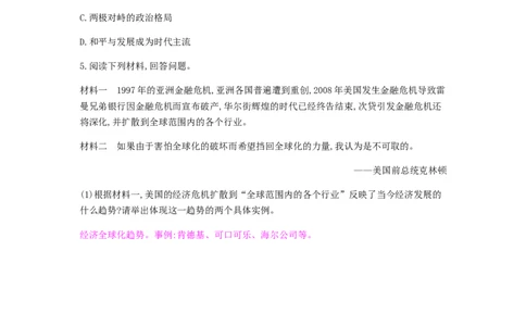 九年级历史下册第六单元冷战结束后的世界课时作业新人教版_初中全科电子版试卷练习试题_历史_历史人教版9下试卷_部编人教版历史9年级下同步练习110份_同步练习（第一套）