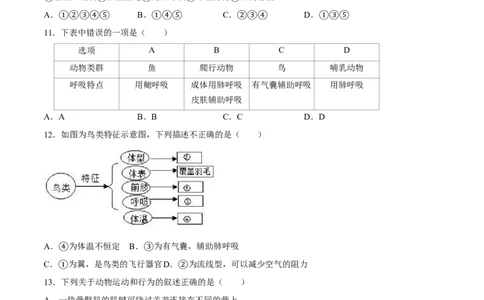 八年级上册生物期中测试03（原卷版）_初中全科电子版试卷练习试题_生物_生物8上练习_人教生物8年级上期中试卷08份
