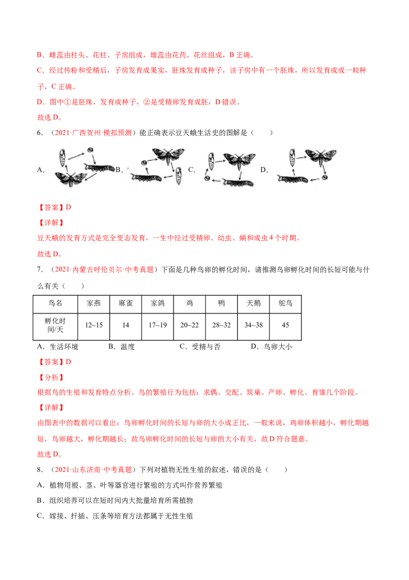 第07单元第01章生物的生殖和发育单元测试（B卷&middot;提升能力）（解析版）_初中全科电子版试卷练习试题_生物_生物8下练习_人教生物8年级下单元试卷38份