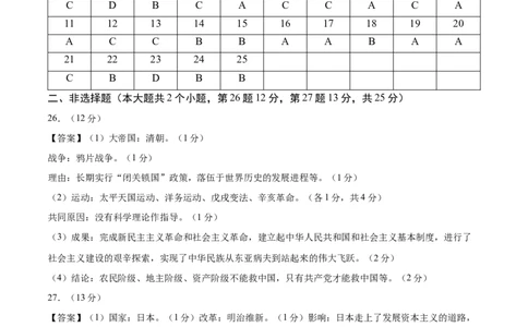 历史（甘肃兰州卷）（参考答案及评分标准）_初中全科电子版试卷练习试题_历史_2024中考模拟题历史(1)_二模_历史（甘肃兰州卷）-：2024年中考第二次模拟考试
