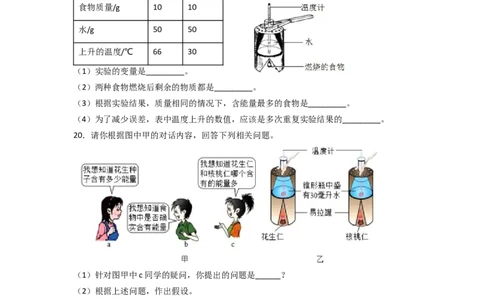 探究题01测定某食物中的能量-七年级生物下册教材实验探究必刷题（人教版）（原卷板）_初中全科电子版试卷练习试题_生物_生物人教版7下练习_人教生物7年级下专项练习16份