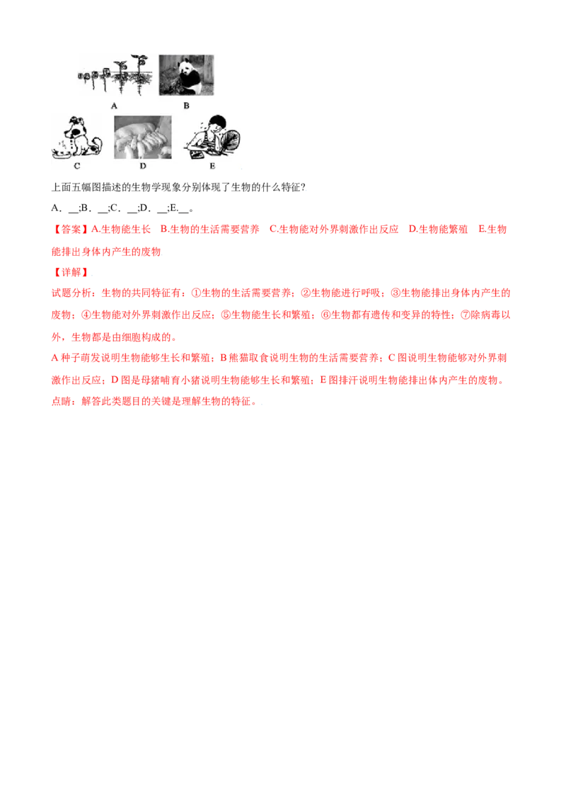 必考点01生物的特征-（人教版）（解析版）_初中全科电子版试卷练习试题_生物_生物人教版7上练习&mdash;24新版已更新_人教生物7年级上专项练习28份
