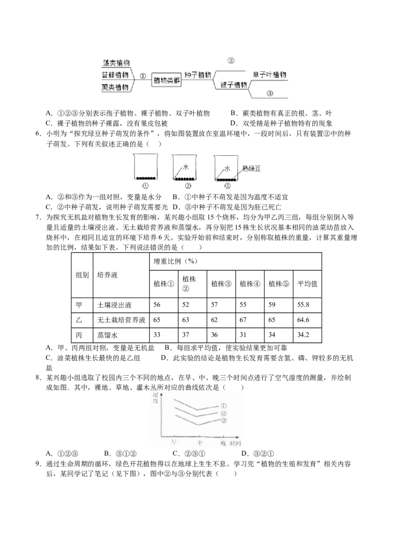 生物（云南卷）（考试版A4）_初中全科电子版试卷练习试题_生物_2024中考模拟题生物(1)_一模_生物（云南卷）-2024年中考第一次模拟考试