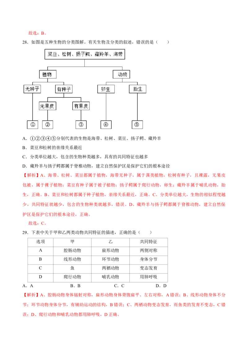 八年级上册生物期中测试03（解析版）_初中全科电子版试卷练习试题_生物_生物8上练习_人教生物8年级上期中试卷08份