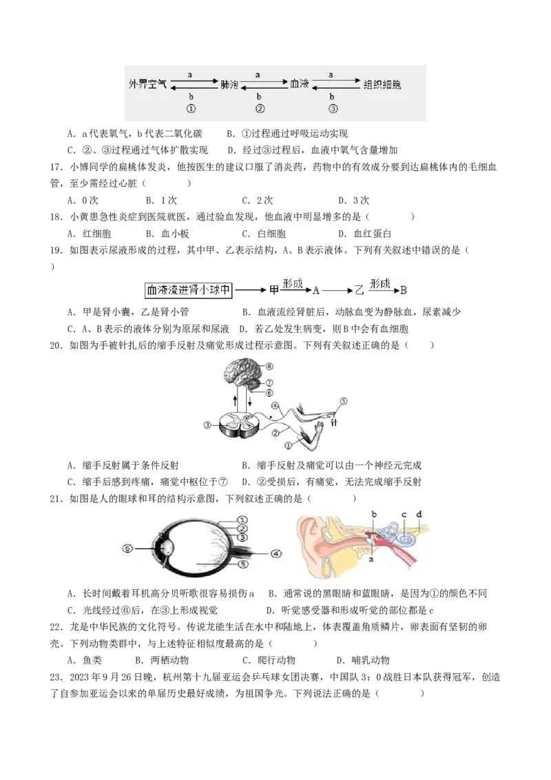 生物（云南卷）（考试版A4）_初中全科电子版试卷练习试题_生物_2024中考模拟题生物(1)_二模_生物（云南卷）-：2024年中考第二次模拟考试