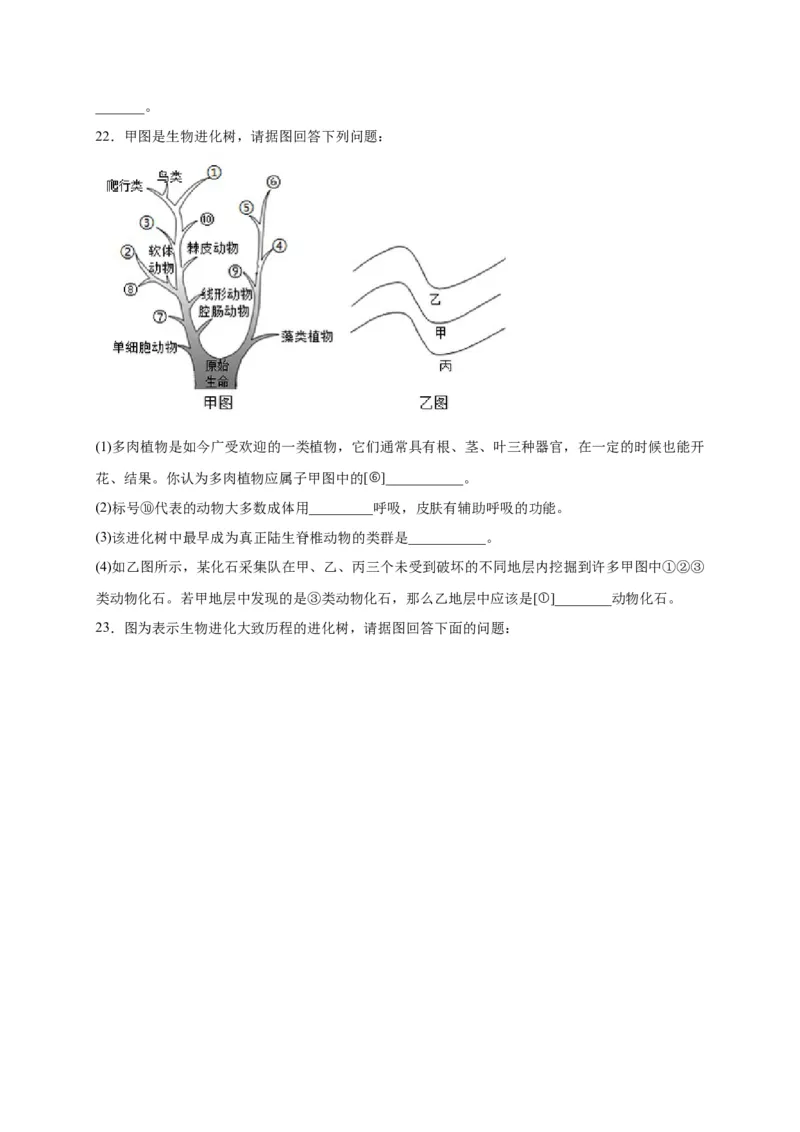 第三单元生命起源和生物进化（选拔卷）-单元测试（人教版）（原卷版）_初中全科电子版试卷练习试题_生物_生物8下练习_人教生物8年级下单元试卷38份