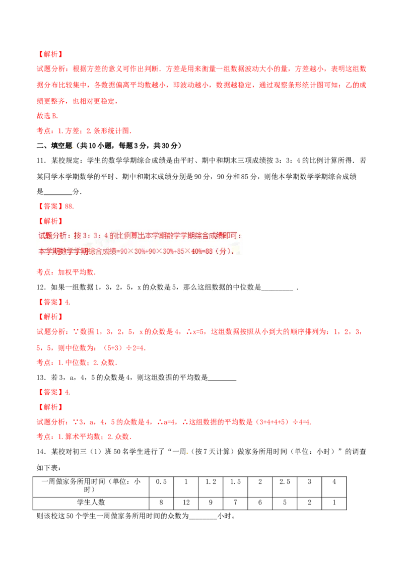 第20章数据的分析（A卷）_初中全科电子版试卷练习试题_数学_8下初中人教版数学练习、试卷_人教数学八年级下单元试卷（039份）_单元检测卷（第2套AB卷含答案）（共20份）