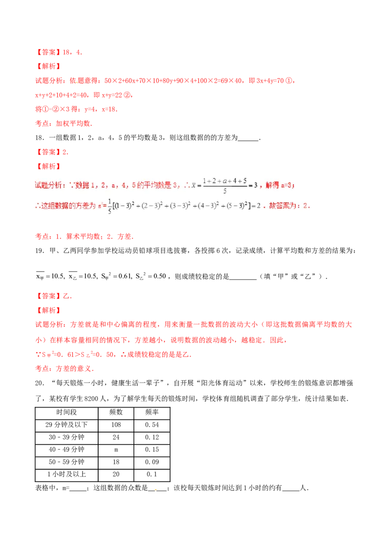 第20章数据的分析（A卷）_初中全科电子版试卷练习试题_数学_8下初中人教版数学练习、试卷_人教数学八年级下单元试卷（039份）_单元检测卷（第2套AB卷含答案）（共20份）