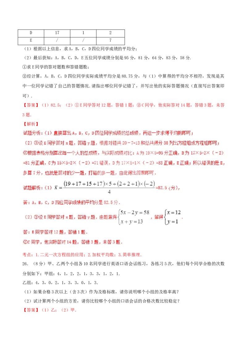 第20章数据的分析（A卷）_初中全科电子版试卷练习试题_数学_8下初中人教版数学练习、试卷_人教数学八年级下单元试卷（039份）_单元检测卷（第2套AB卷含答案）（共20份）