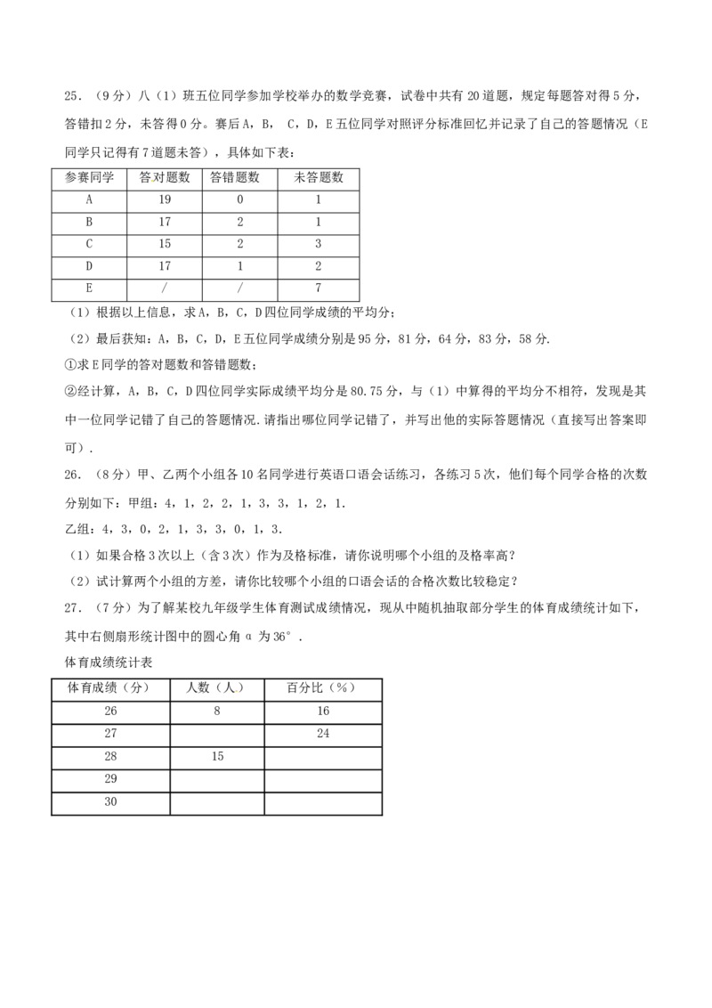 第20章数据的分析（A卷）_初中全科电子版试卷练习试题_数学_8下初中人教版数学练习、试卷_人教数学八年级下单元试卷（039份）_单元检测卷（第2套AB卷含答案）（共20份）
